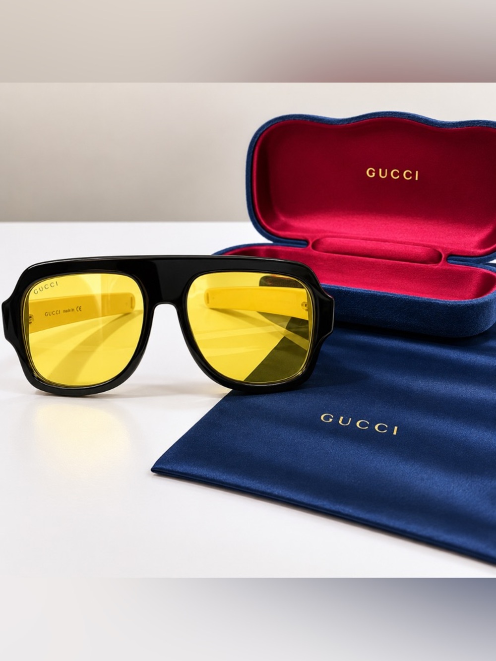 Gucci Black Frame Yellow Lens Sunglasses